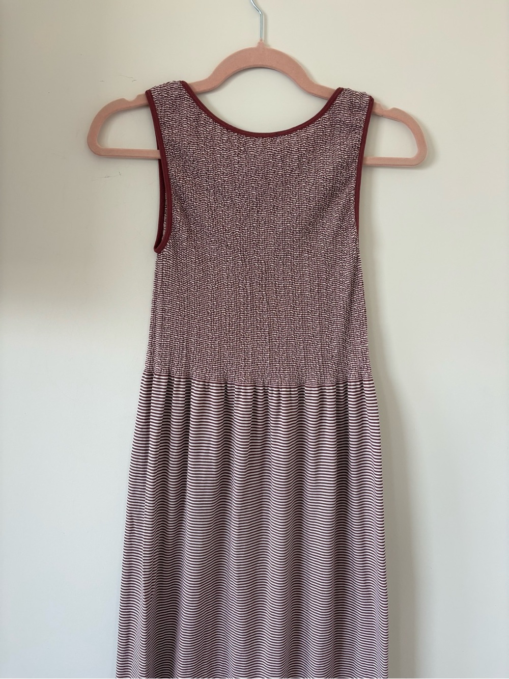 Sleeveless Burgundy and White Striped Maxi Dress